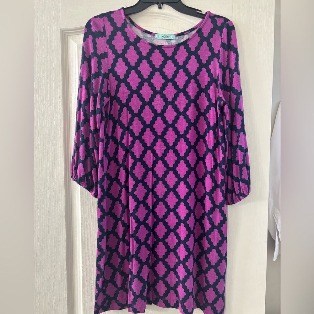 Magenta and Navy Patterned Dress
